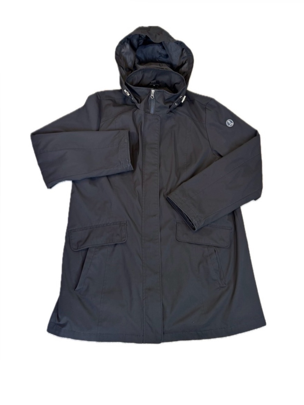 Lands' End Women's XL Black Hooded Zip Parka Jacket Flap Pockets